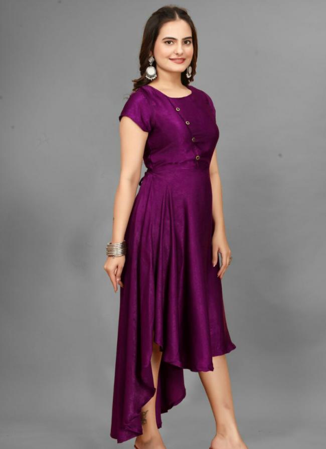 Velvet Magenta Party Wear Stylish Readymade Dress